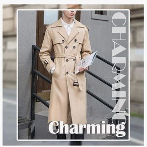 Pantete Man's Double Breasted Trench Coat windbreaker Lapel Long Jacket